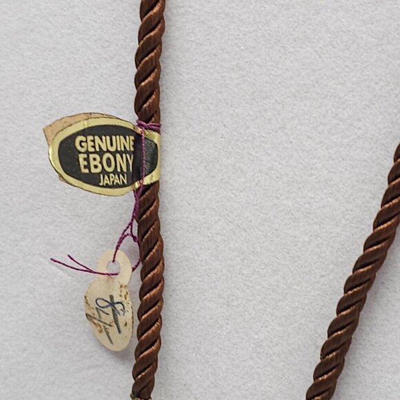 Genuine Ebony Beaded Necklace Pendant Made In Japan 24 In Brown Abalone Inlay - Picture 4 of 7